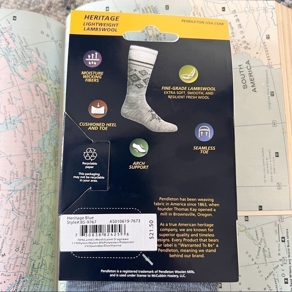 Pendleton Heritage Blue Light Cushion Moisture Wicking Soft Lambswool Crew Socks - Picture 7 of 11